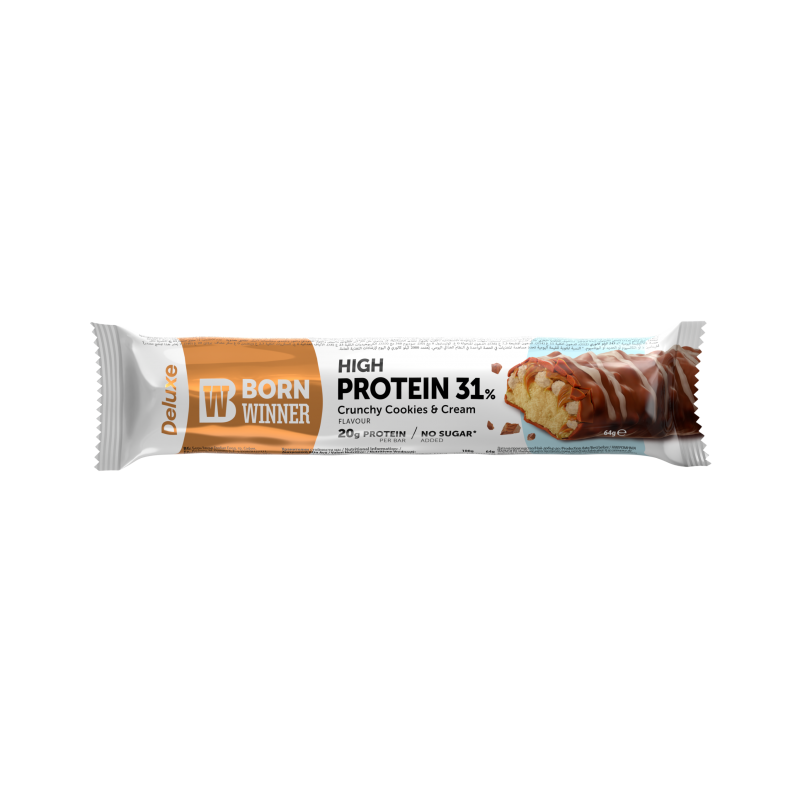 Baton proteic crocant cu biscuiti si crema Deluxe, 64g, Born Winner