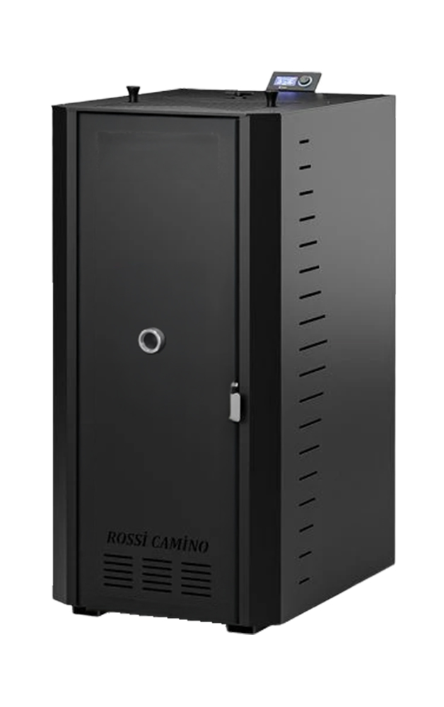 Pachet Centrala termica pe peleti Fornello Rossi B Black 25 kw pompa vas expansiune tiraj fortat Ecodesign A+ Boiler Termoelectric Fornello 100 l Termostat Salus 091FLRFV2 Aspirator Kit evacuare 3.5 ml Fitinguri si Radiatoare
