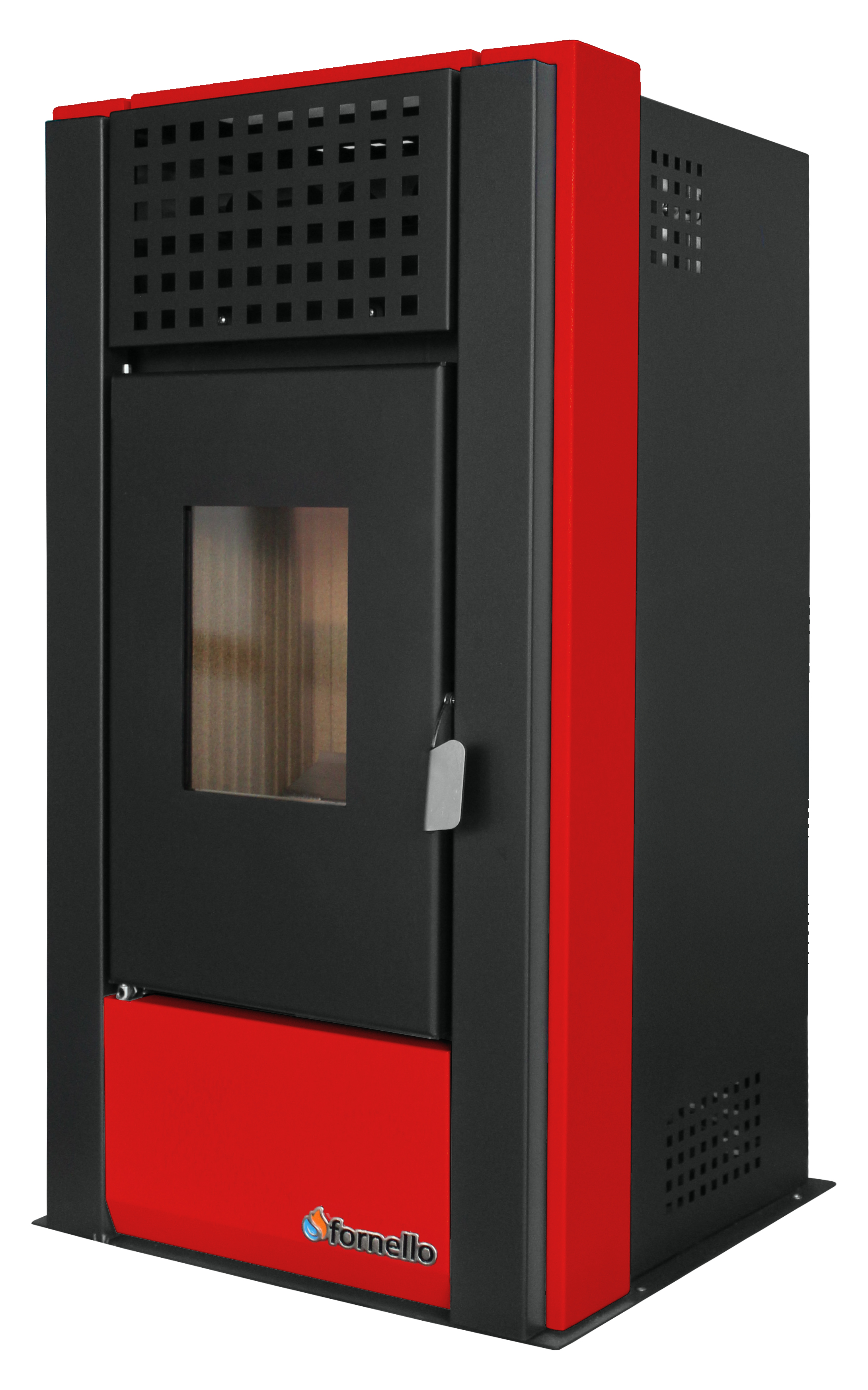 Pachet complet pentru incalzire cu control de la distanta format din Semineu (Soba) pe Peleti cu aer cald Magnesia 9 KW culoare Bordeaux termostat ambiental Salus IT 500 aspirator de cenusa si kit de evacuare 25 metri