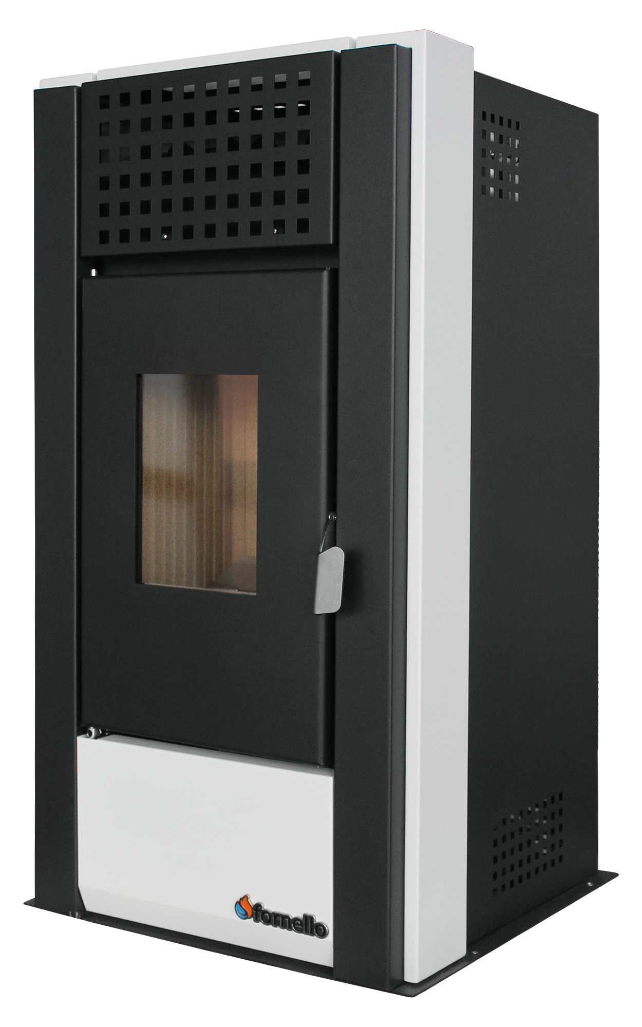 Pachet complet pentru incalzire cu control de la distanta format din Semineu (Soba) pe Peleti cu aer cald Magnesia 9 KW culoare White termostat ambiental Salus IT 500 aspirator de cenusa si kit de evacuare 25 metri