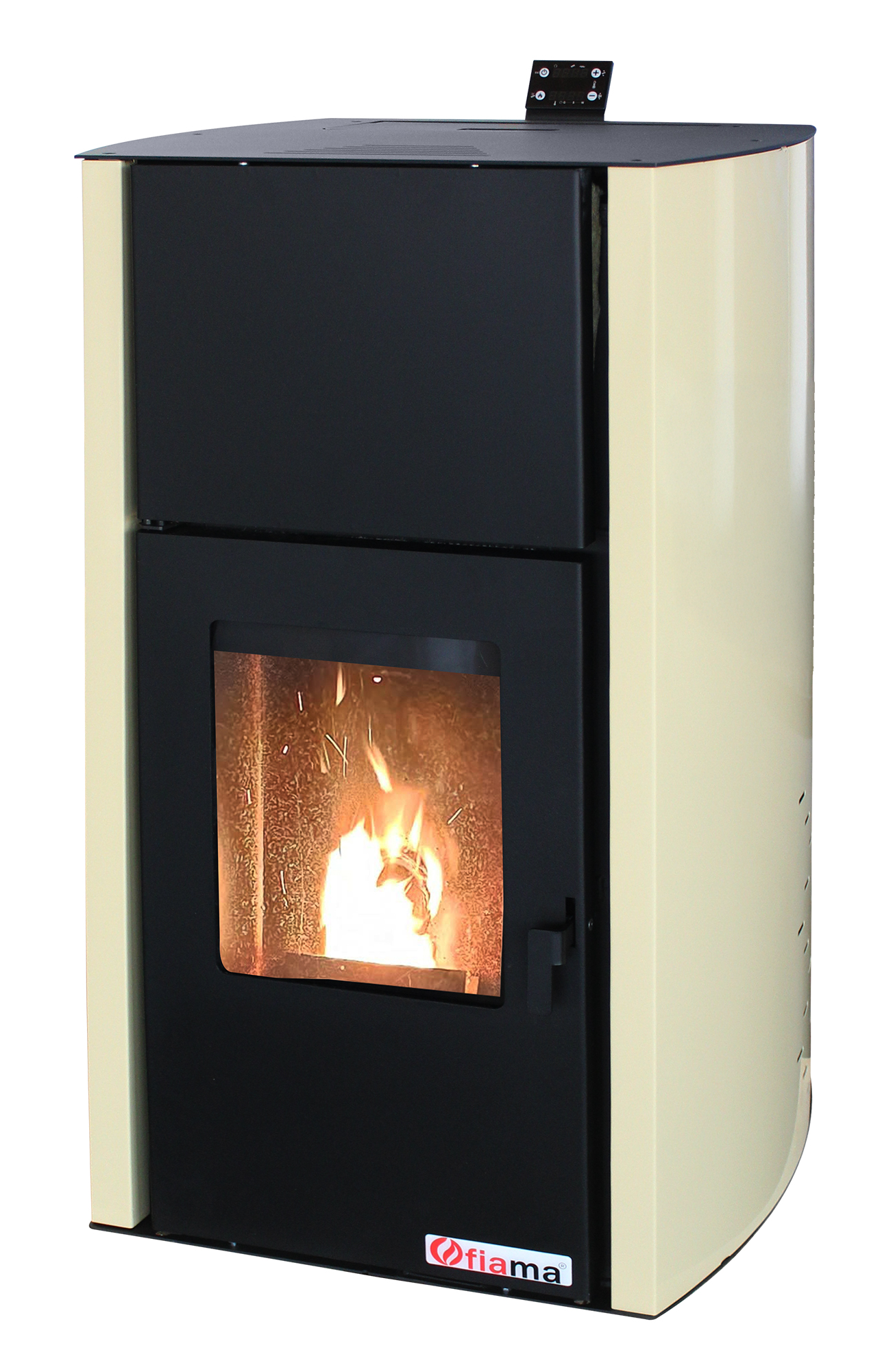 Pachet Termosemineu pe peleti Fornello Fiama Confort 25 kw complet echipat pentru incalzire Pompa Vas expansiune Automatizare Boiler 100 litri Termostat Salus 091FLRFV2 Aspirator Kit evacuare 3.5 ml si Fitinguri montaj