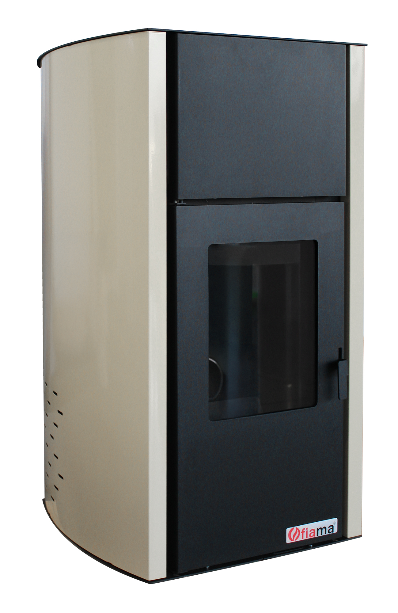 Termosemineu pe peleti Fornello Fiama Confort 25 kw complet echipat pentru incalzire pompa vas expansiune automatizare buncar peleti 25 kg tiraj fortat culoare Crem aprindere automata pana la 160 mp