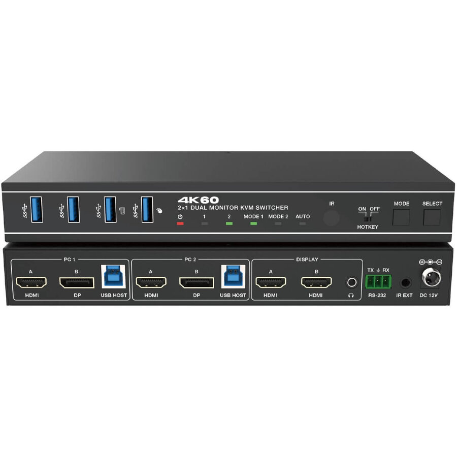 Switcher KVM HDC-KSWB22HD Dual HDMI si Display Port 4K@60Hz HDR/HDR10/HDR10+/Dolby Vision RS232 Telecomanda Negru
