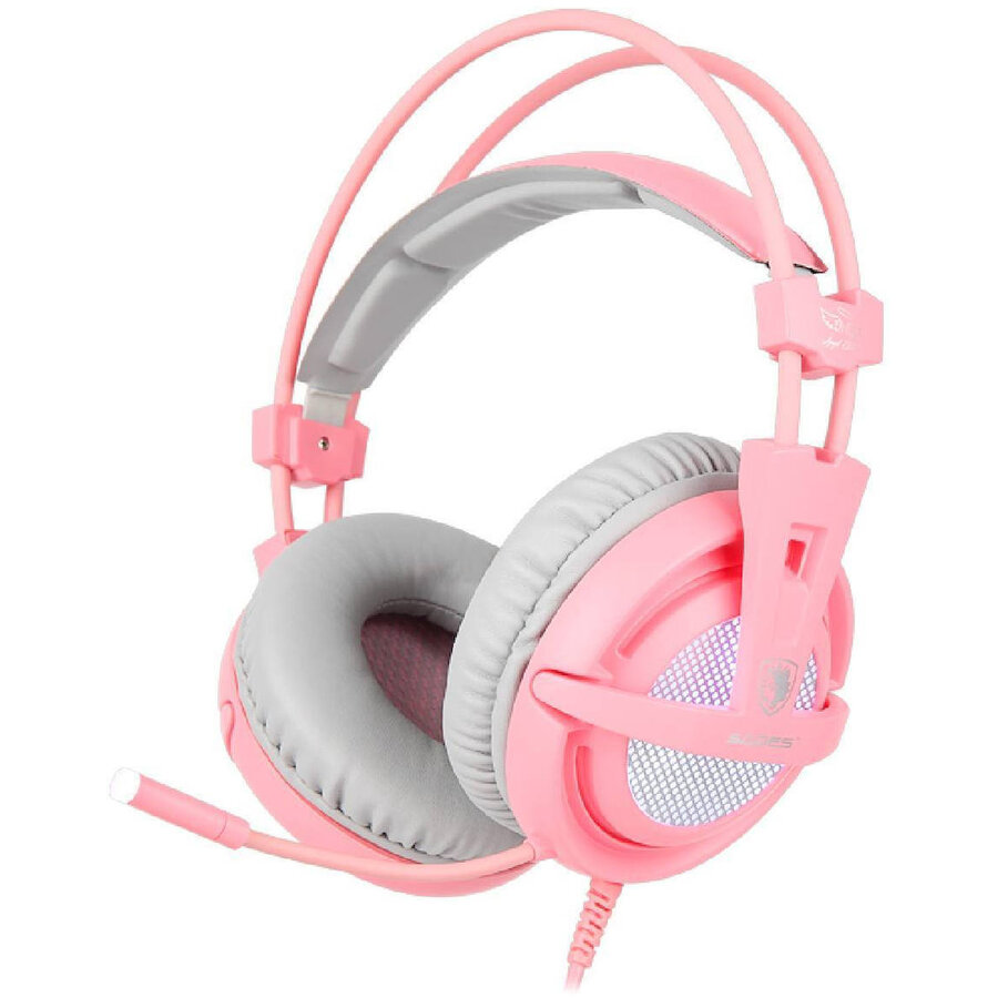 Casti Gaming A6 Angel Edition cu Conexiune USB 24ohm Spuma cu Memorie Roz