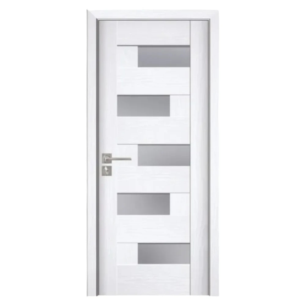 Usa Interior din MDF Novo Doors ND05 LUX PREMIUM, Cadru din Lemn Masiv, KIT COMPLET, Toc Reglabil de 10 CM INCLUS, Plinta pe Ambele Parti (Culoare: Alb, Dimensiune: 60 cm, Toc: Reglabil 10 cm, Maner: Patrat auriu inchidere magnetica)