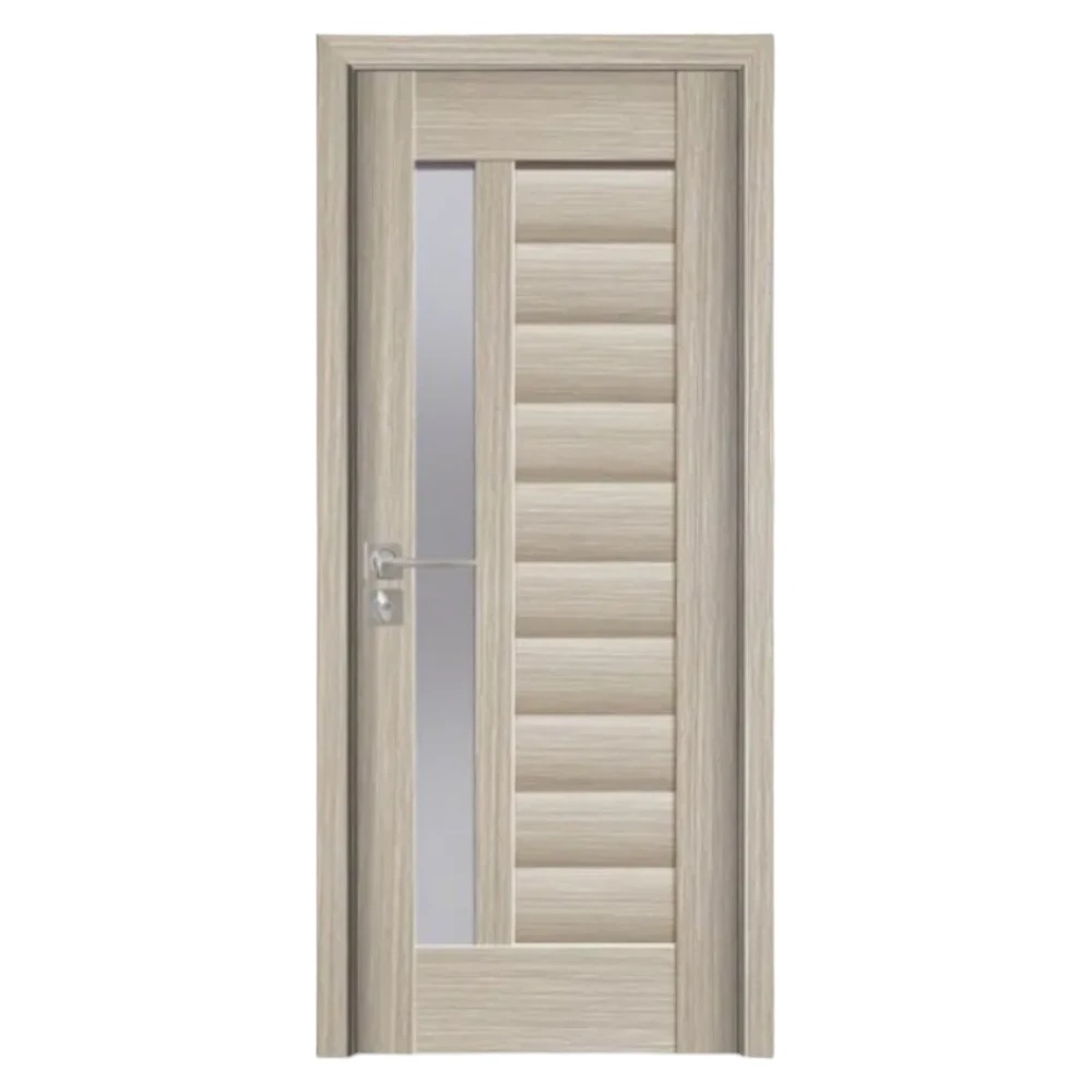 Usa Interior din MDF Novo Doors ND03 LUX PREMIUM, Cadru din Lemn Masiv, KIT COMPLET, Toc Reglabil de 10 CM INCLUS, Plinta pe Ambele Parti (Culoare: Gri, Dimensiune: 60 cm, Toc: Reglabil 10 cm, Maner: Patrat auriu inchidere magnetica)