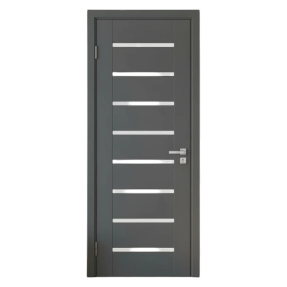 Usa Interior din MDF Novo Doors ND11 LUX PREMIUM, Cadru din Lemn Masiv, KIT COMPLET, Toc Reglabil de 10 CM INCLUS, Plinta pe Ambele Parti (Culoare: Gri Antracit, Dimensiune: 60 cm, Toc: Reglabil 10 cm, Maner: Patrat auriu inchidere magnetica)