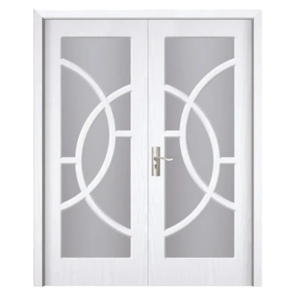 Usa Dubla de Interior din MDF Novo Doors ND220, Geam Sablat, Cadru din Lemn Masiv, KIT COMPLET, Toc , Manere si balamale incluse (Culoare: Alb, Dimensiune: 140 cm,, Toc: Reglabil 30 cm, Maner: Patrat auriu inchidere magnetica)