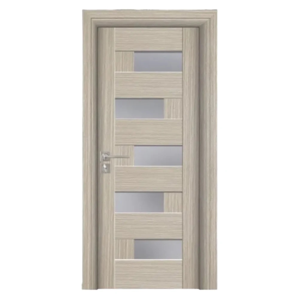 Usa Interior din MDF Novo Doors ND05 LUX PREMIUM, Cadru din Lemn Masiv, KIT COMPLET, Toc Reglabil de 10 CM INCLUS, Plinta pe Ambele Parti (Culoare: Gri, Dimensiune: 80 cm, Toc: Reglabil 10 cm, Maner: Patrat auriu inchidere magnetica)