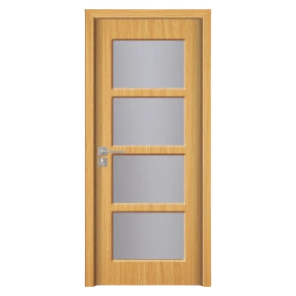 Usa Interior din MDF Novo Doors ND317, Cadru din Lemn Masiv, Geam Sablat, KIT COMPLET, Toc , Manere si balamale incluse (Culoare: Stejar Deschis, Dimensiune: 60 cm, Toc: Fix, Maner: Patrat auriu inchidere magnetica)