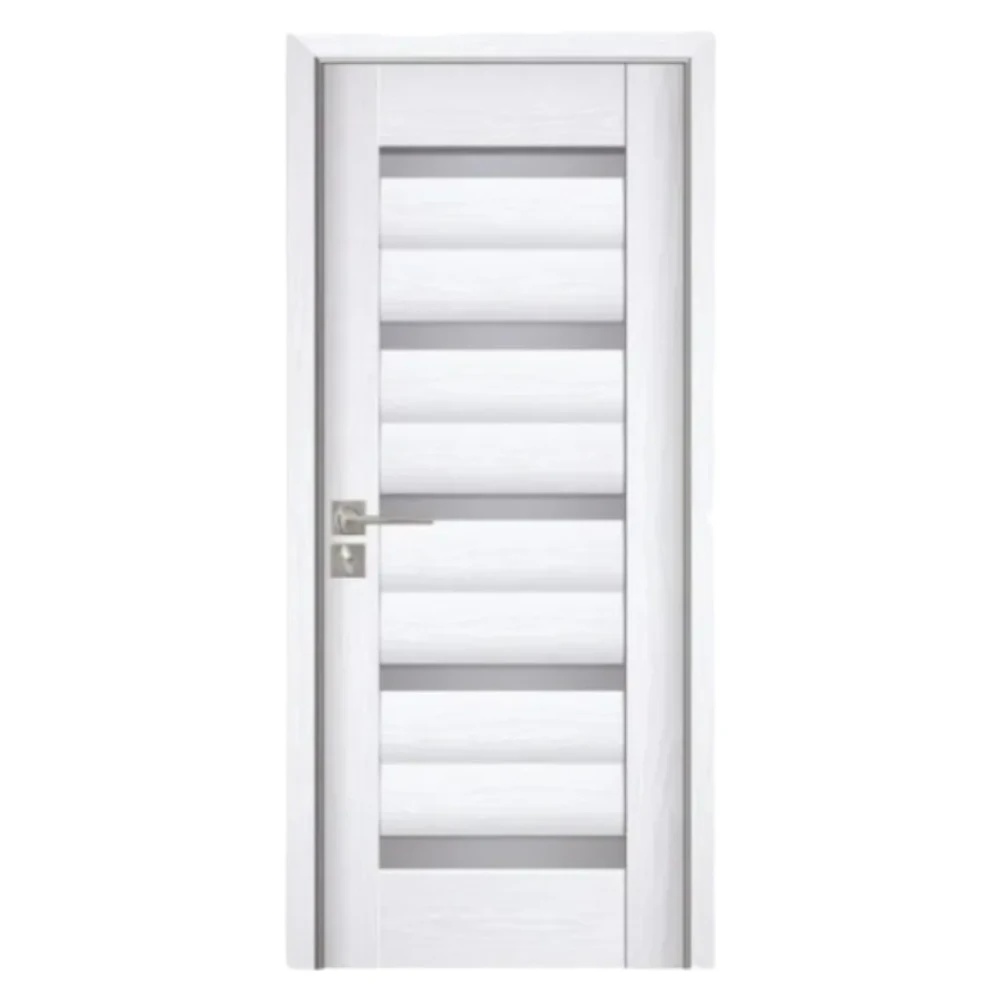 Usa Interior din MDF Novo Doors ND02 LUX PREMIUM, Cadru din Lemn Masiv, KIT COMPLET, Toc Reglabil de 10 CM INCLUS, Plinta pe Ambele Parti (Culoare: Alb, Dimensiune: 60 cm, Toc: Reglabil 10 cm, Maner: Patrat auriu inchidere magnetica)