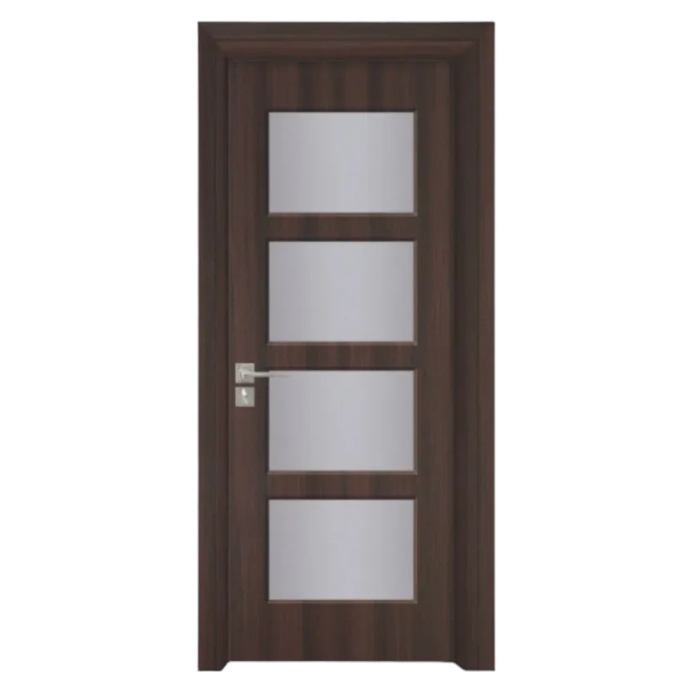 Usa Interior din MDF Novo Doors ND317, Cadru din Lemn Masiv, Geam Sablat, KIT COMPLET, Toc , Manere si balamale incluse (Culoare: Wenge, Dimensiune: 60 cm, Toc: Reglabil 10 cm, Maner: Patrat auriu inchidere magnetica)