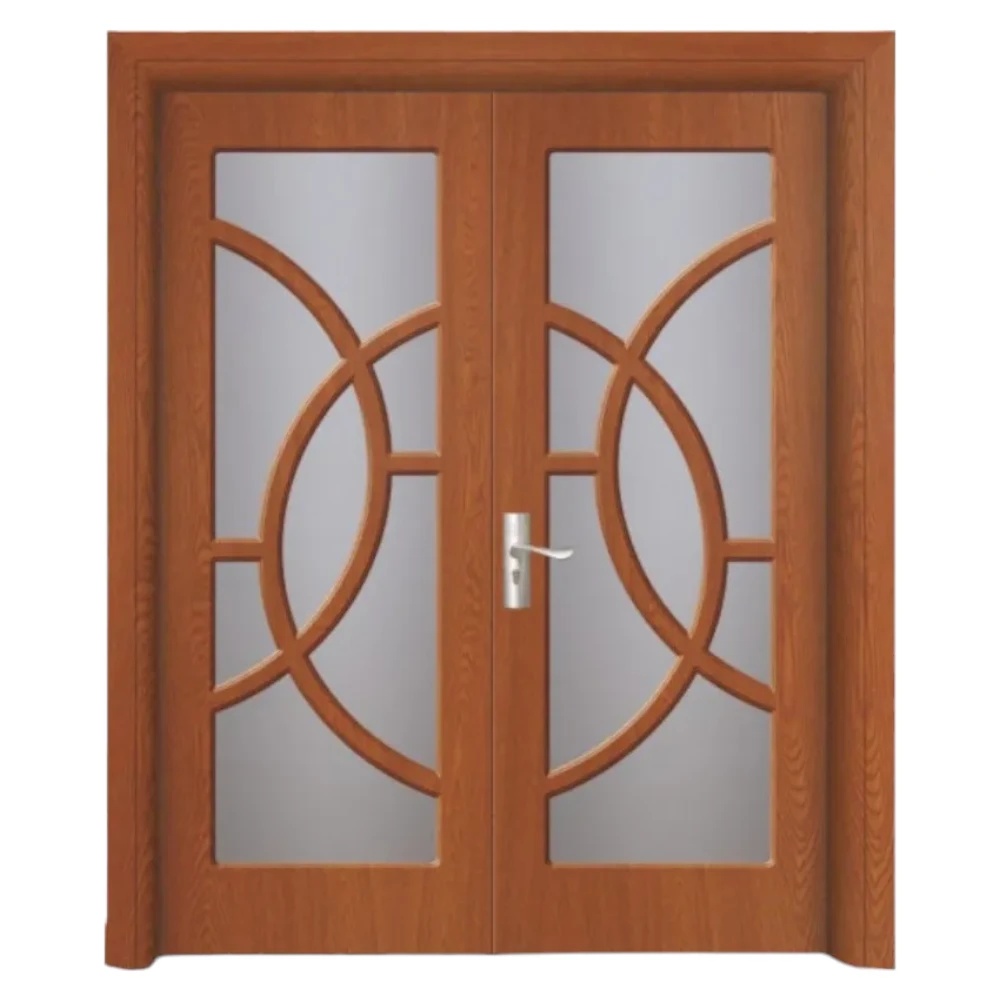 Usa Dubla de Interior din MDF Novo Doors ND220, Geam Sablat, Cadru din Lemn Masiv, KIT COMPLET, Toc , Manere si balamale incluse (Culoare: Stejar Auriu, Toc: Reglabil 10 cm, Dimensiune: 160 cm, Maner: Patrat auriu inchidere magnetica)