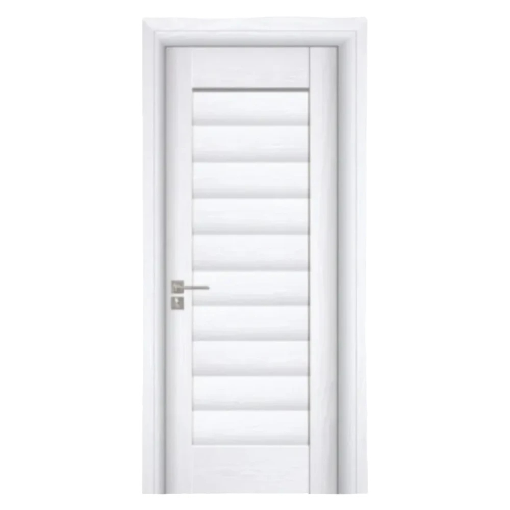 Usa Interior din MDF Novo Doors ND01 LUX PREMIUM, Cadru din Lemn Masiv, KIT COMPLET, Toc Reglabil de 10 CM INCLUS, Plinta pe Ambele Parti (Culoare: Alb, Dimensiune: 60 cm, Toc: Reglabil 10 cm, Maner: Patrat auriu inchidere magnetica)