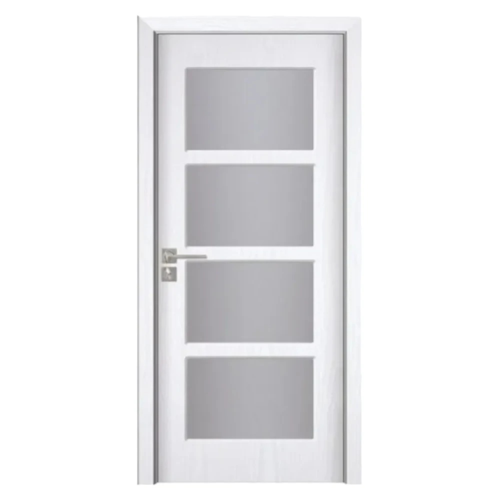 Usa Interior din MDF Novo Doors ND317, Cadru din Lemn Masiv, Geam Sablat, KIT COMPLET, Toc , Manere si balamale incluse (Culoare: Alb, Dimensiune: 70 cm, Toc: Fix, Maner: Patrat auriu inchidere magnetica)