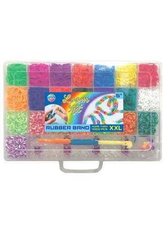 Set creativ de tesut cu elastice, in cutie de plastic
