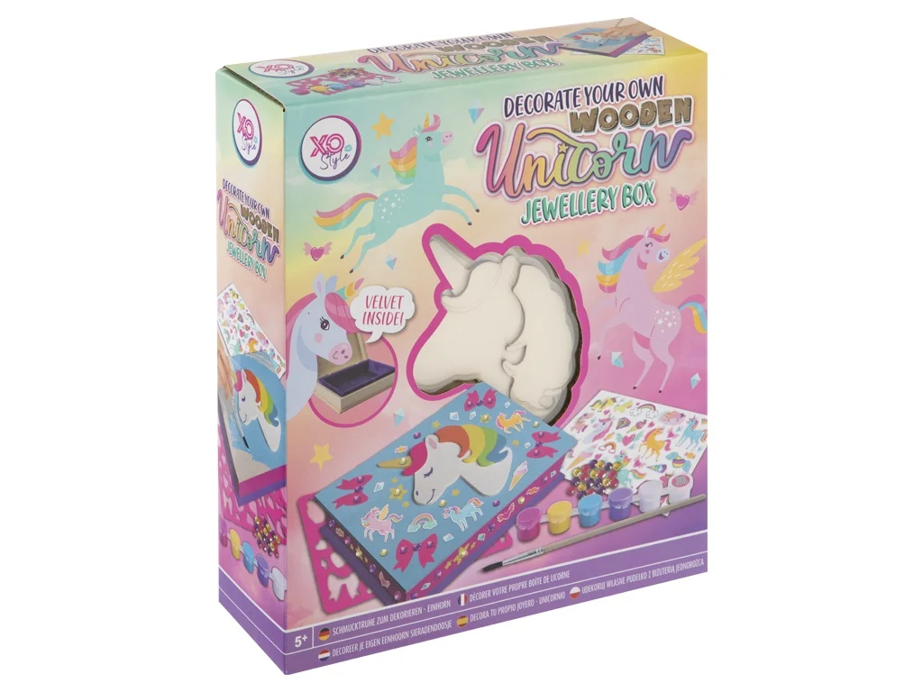 Set creativ DIY, Cutie de bijuterii din lemn cu unicorn