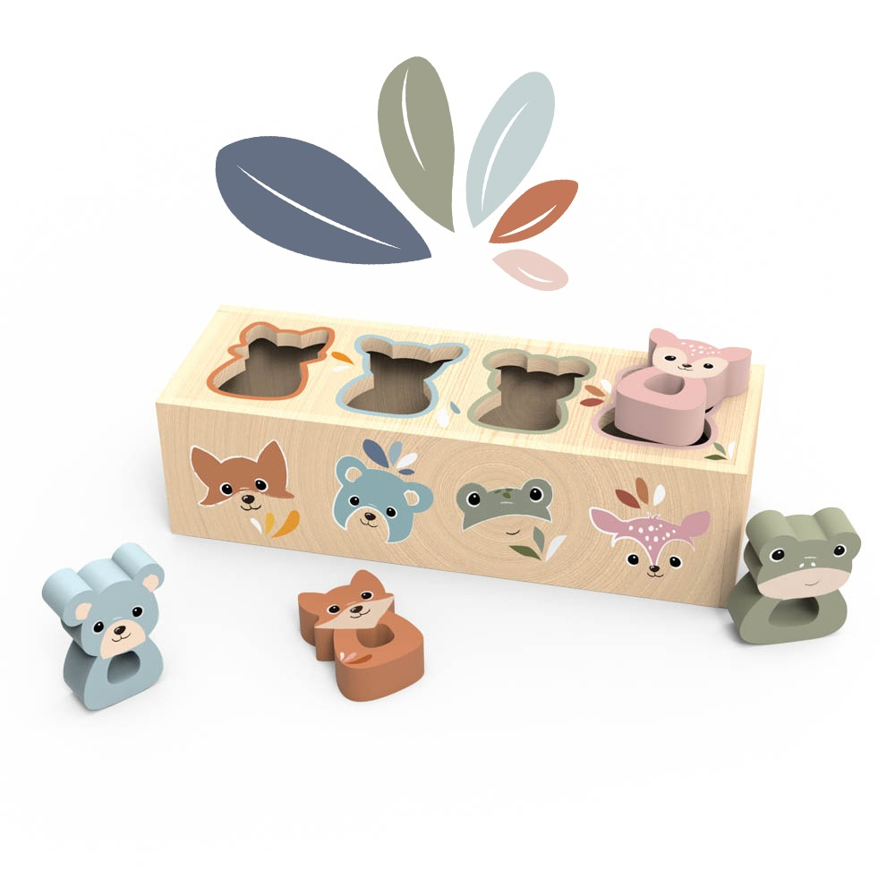 Cutie sortatoare cu forme animale din lemn, Speedy Monkey