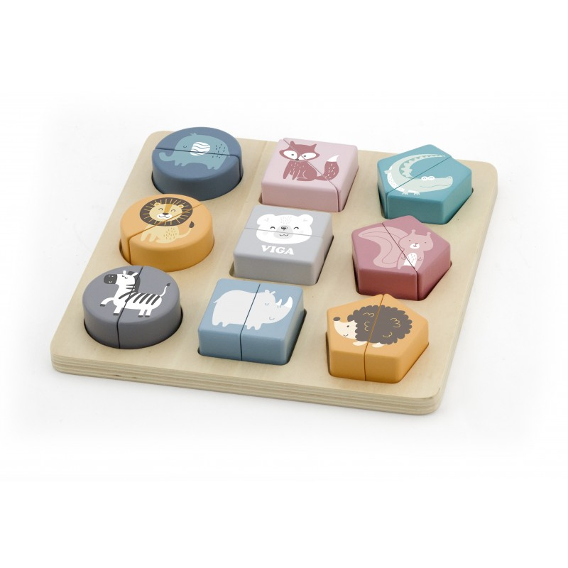 Puzzle din cuburi din lemn cu animale salbatice, PolarB Viga