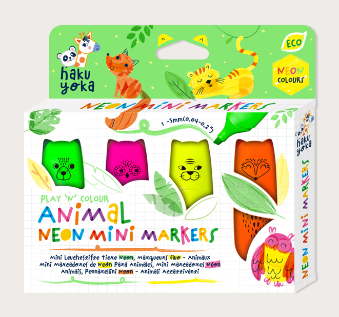 Set 4 Mini Markere Neon - Animale