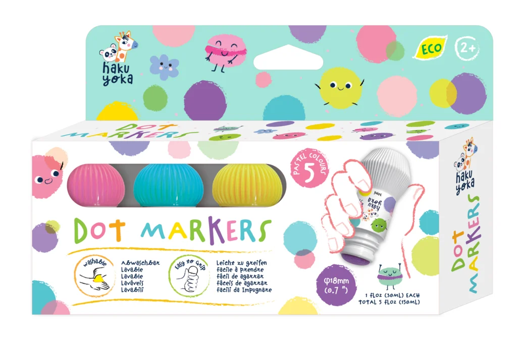 Set 5 carioci lavabile Dot Markers - culori pastel, Haku Yoka