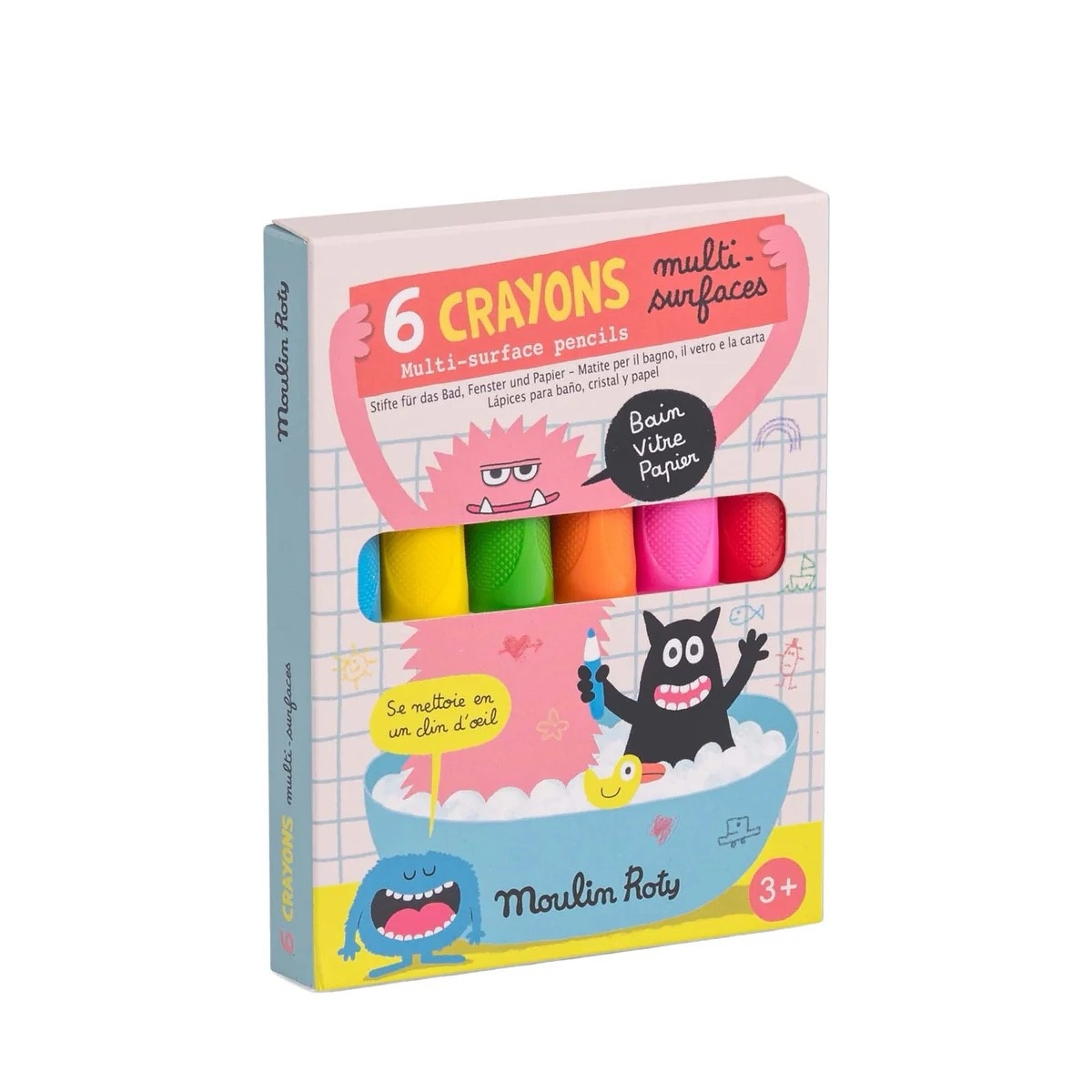 Set 6 creioane multi suprafete neon, Moulin Roty