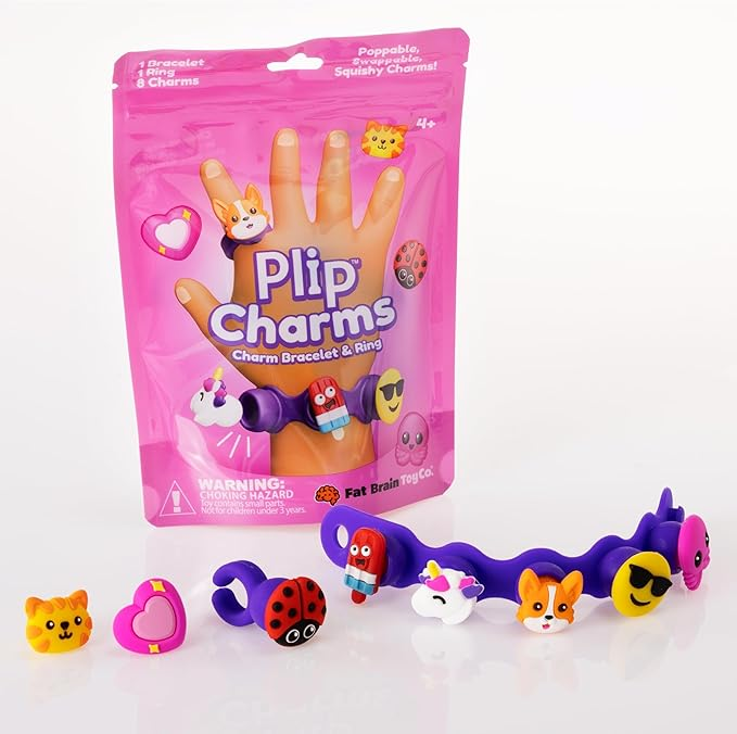 Set Bratara si inel cu talismane pop-it Plip Charms, roz