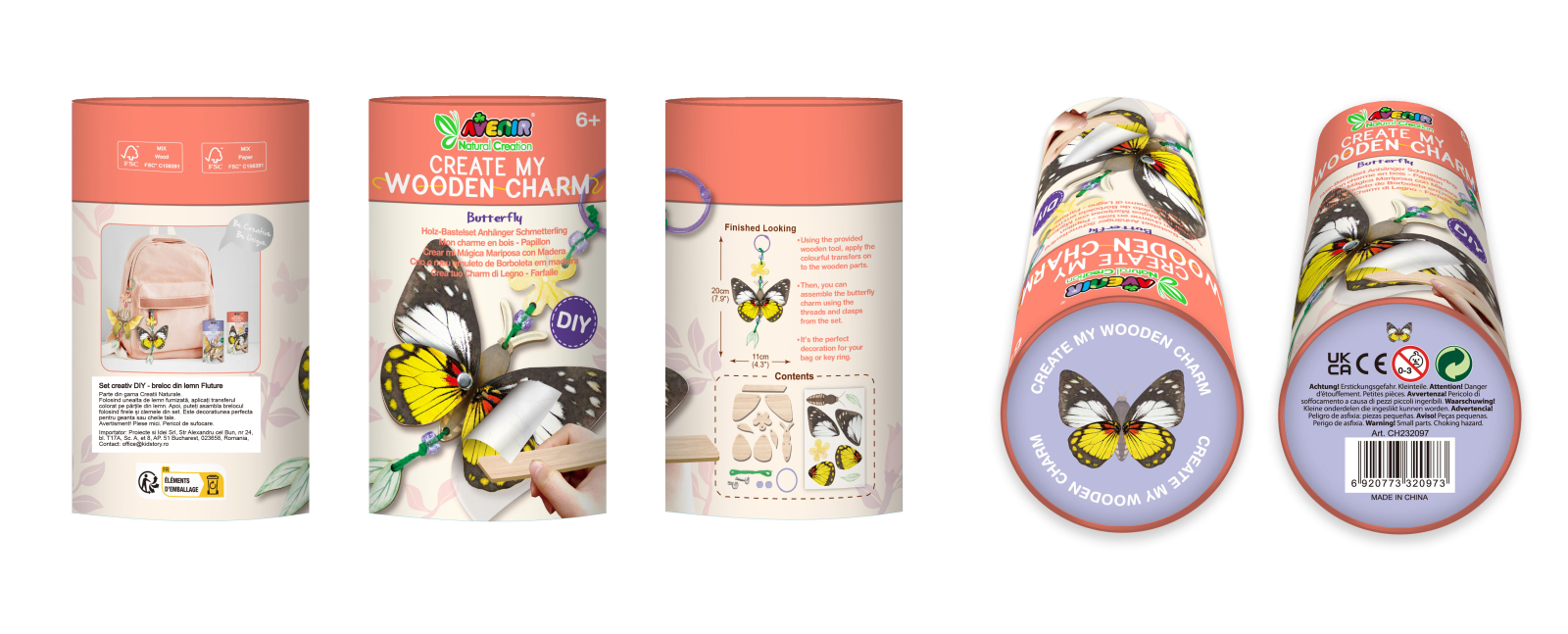 Set creativ din lemn - breloc Fluture, colectia Creatii Naturale