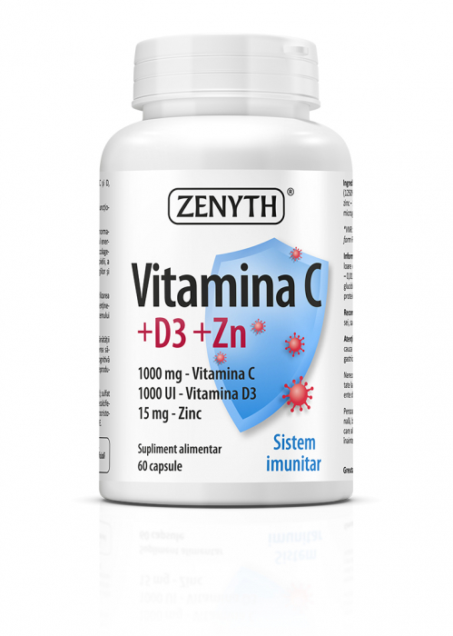 Vitamina C +D3 +Zn (Imunitate si reducerea simptomelor in infectii virale respiratorii.) 60 cps