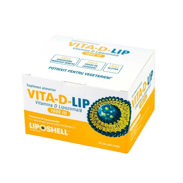Vitamina D3 Lipozomala 1000 IU COPII ADULTI LIPOSHELL (30 plicuri), VITA-D-LIP