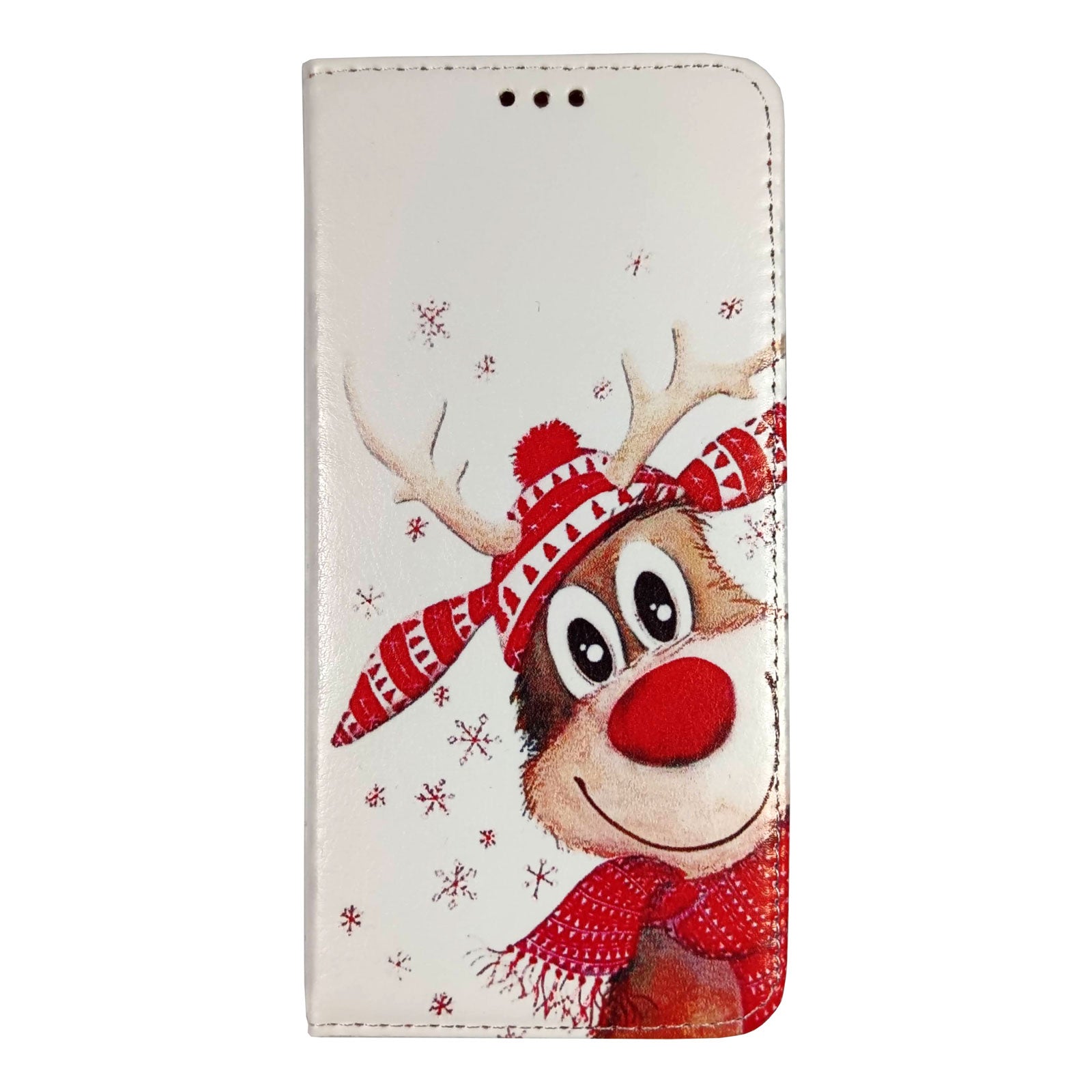 Husa Craciun Flip Carte Compatibila cu Huawei P Smart Z model Rudolf, Portofel cu Stand, Antisoc Alb/Rosu Engros