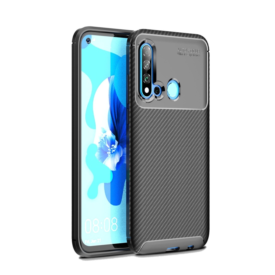 Husa design unic fibre de carbon, Compatibila cu Huawei P20 Lite (2019) / Nova 5i, neagra, material moale tpu, antizgarieturi Engros