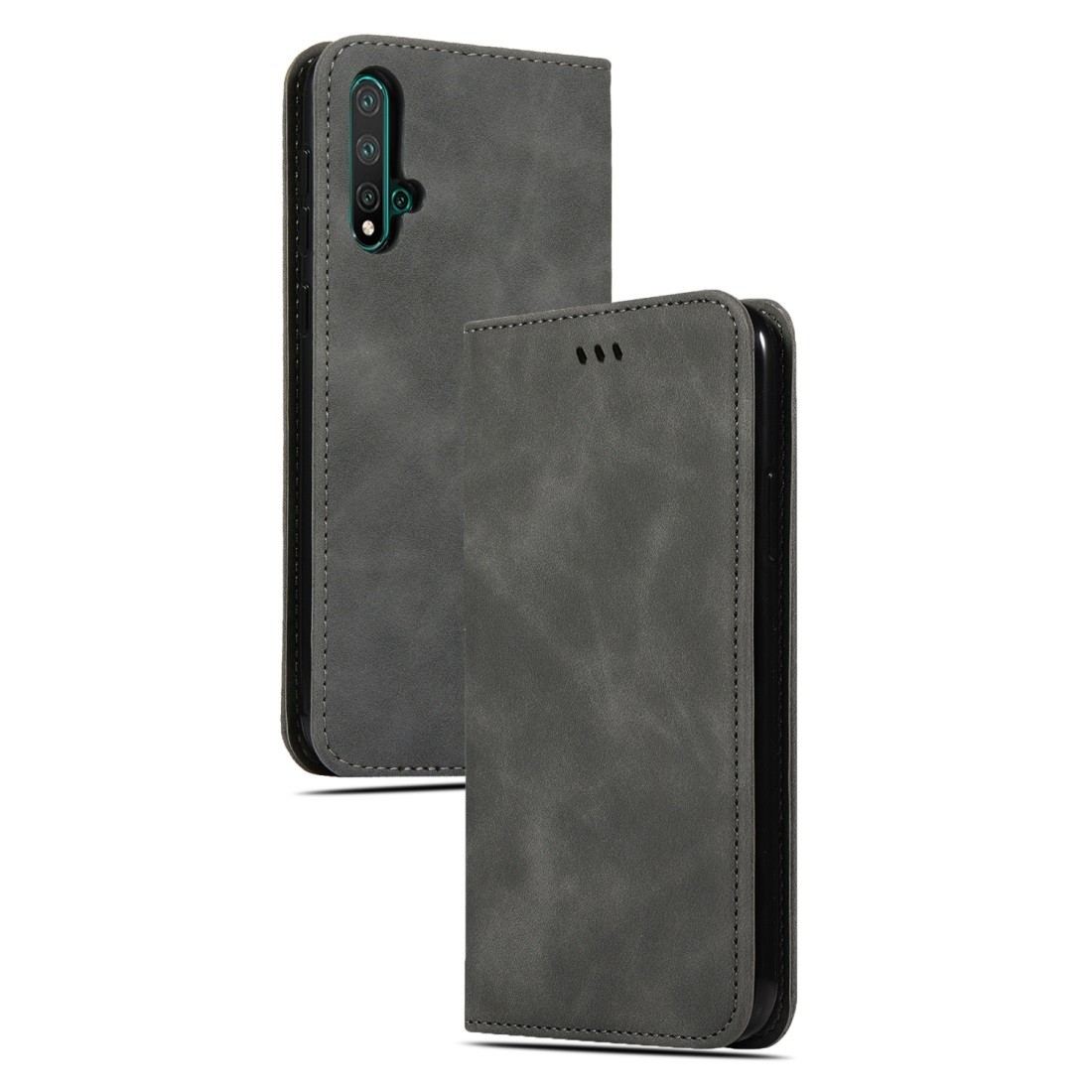 Husa magnetica, flip cover, Compatibila cu Huawei Nova 5 Pro / 5, gri inchis, model Retro Feel, cu functie suport si sloturi carduri Engros