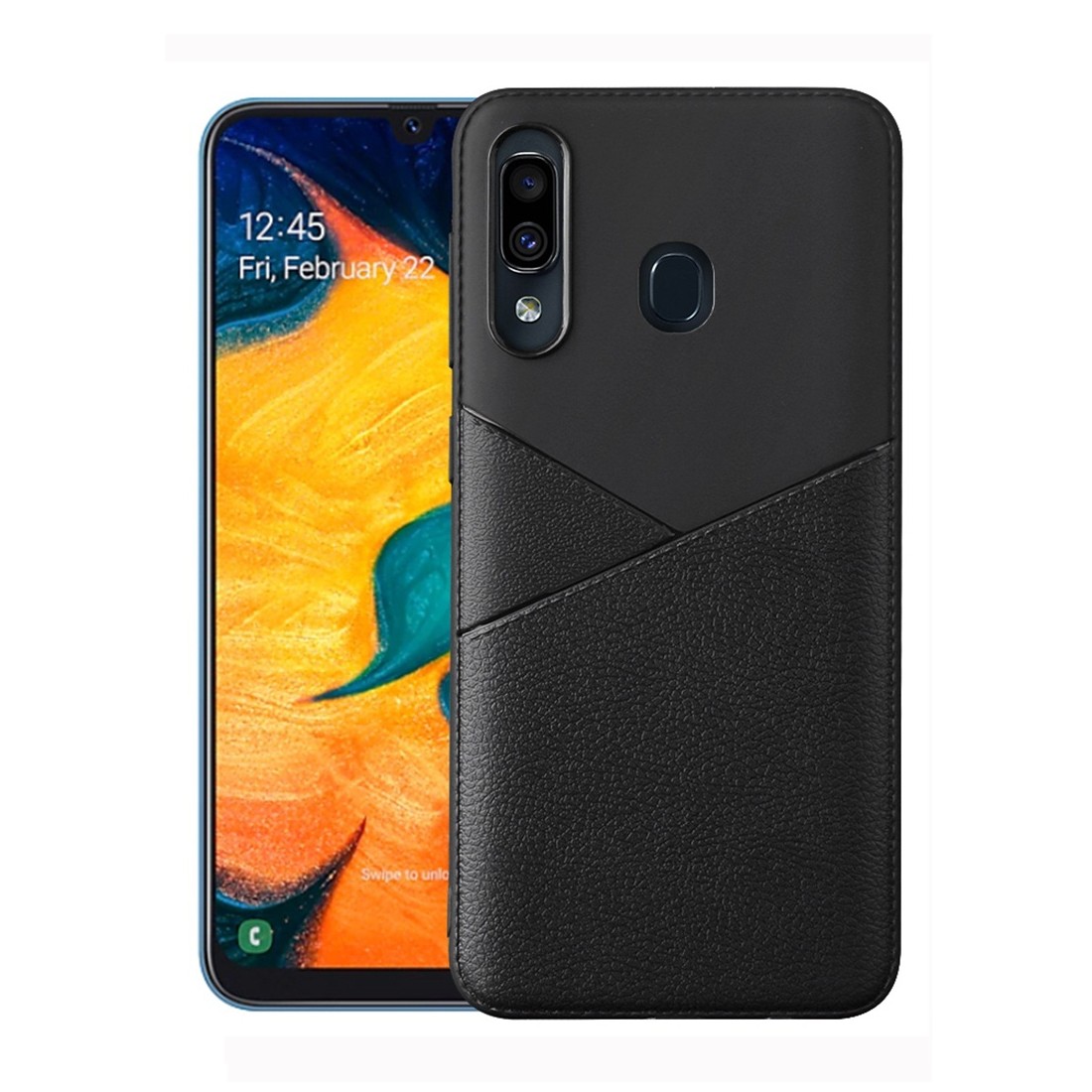 Husa subtire din tpu, Compatibila cu Huawei Y6 (2019), neagra, design imitatie piele, anti-amprenta Engros