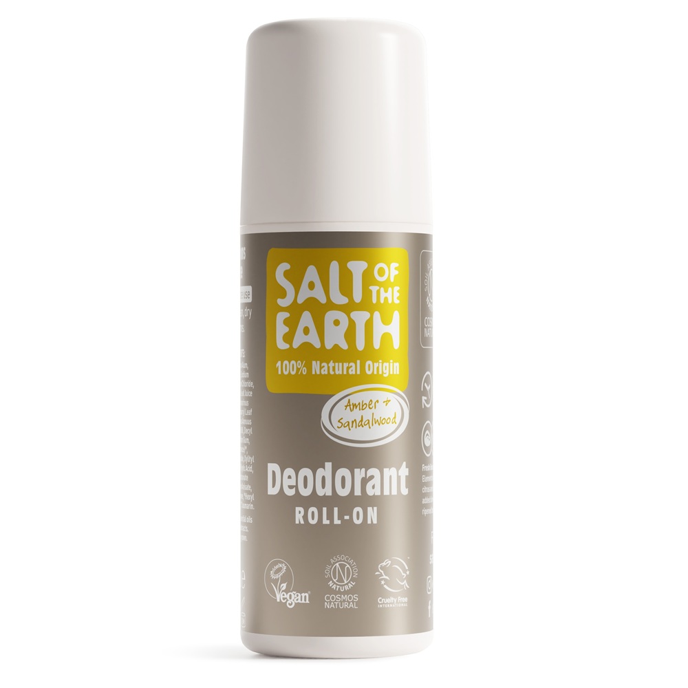 Deodorant roll-on vegan unisex, Amber & Sandalwood, 75 ml, Salt Of The Earth