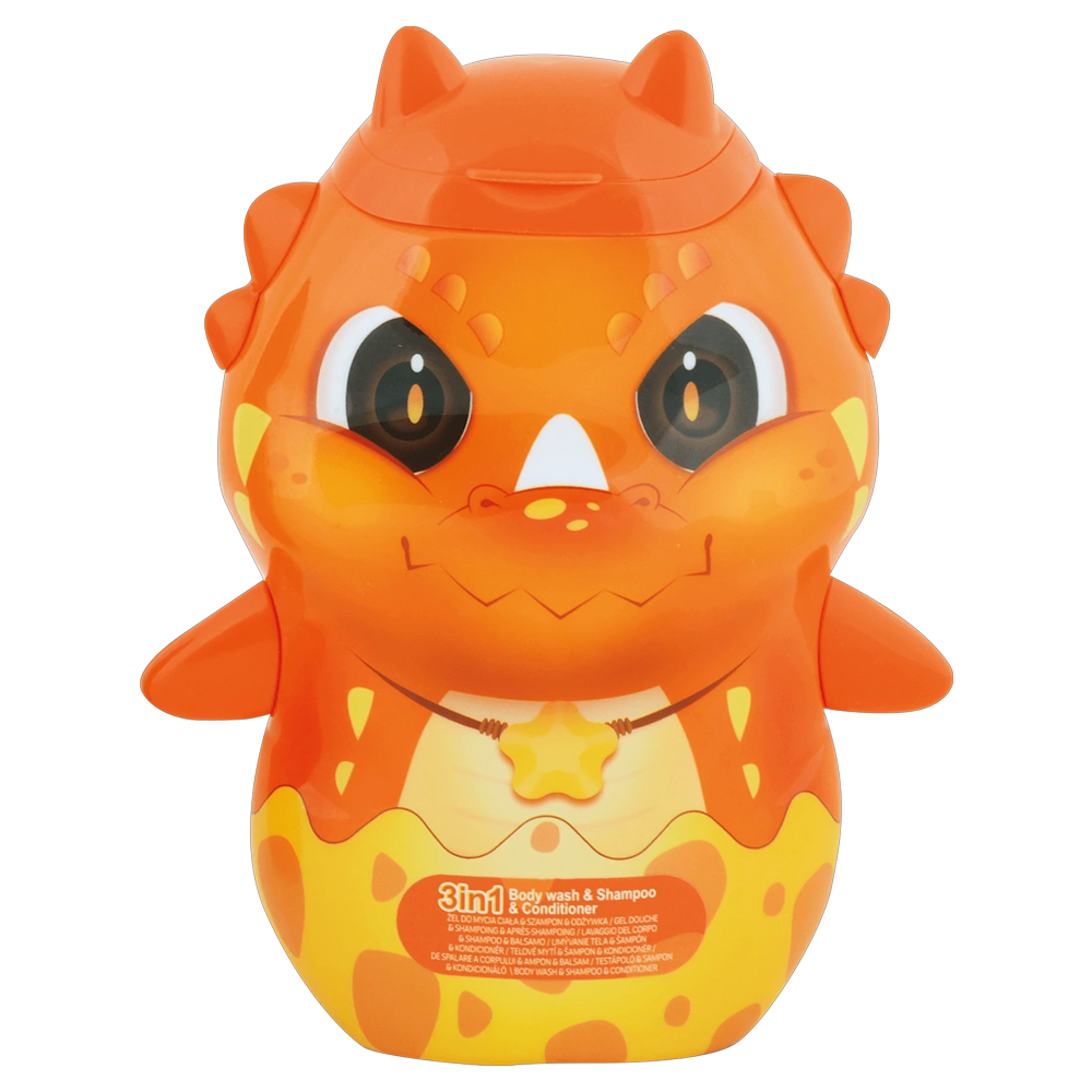 Gel de dus, sampon si balsam 3 in 1 figurina 3D Trixis portocaliu Dinosaurs, 400 ml, Edg
