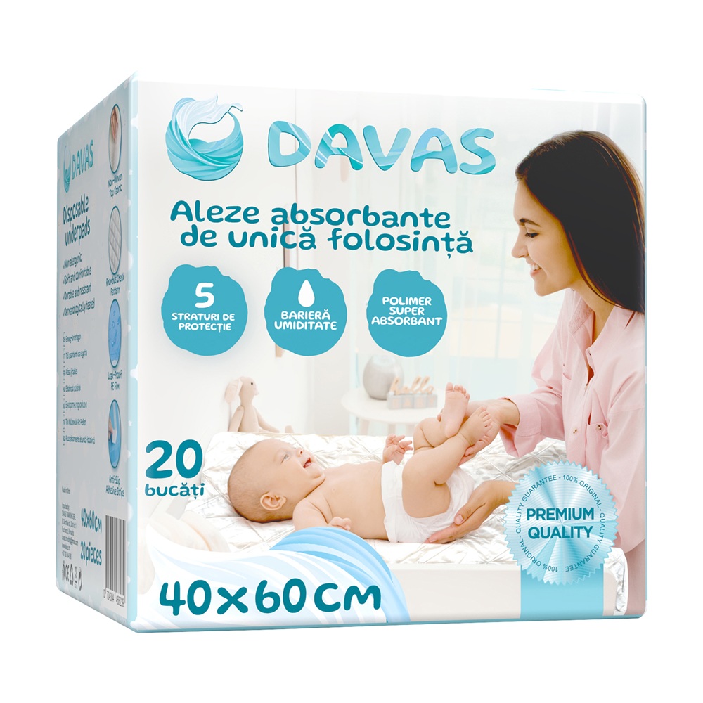 Aleze absorbante, 40x60 cm, 20 bucati, Davas