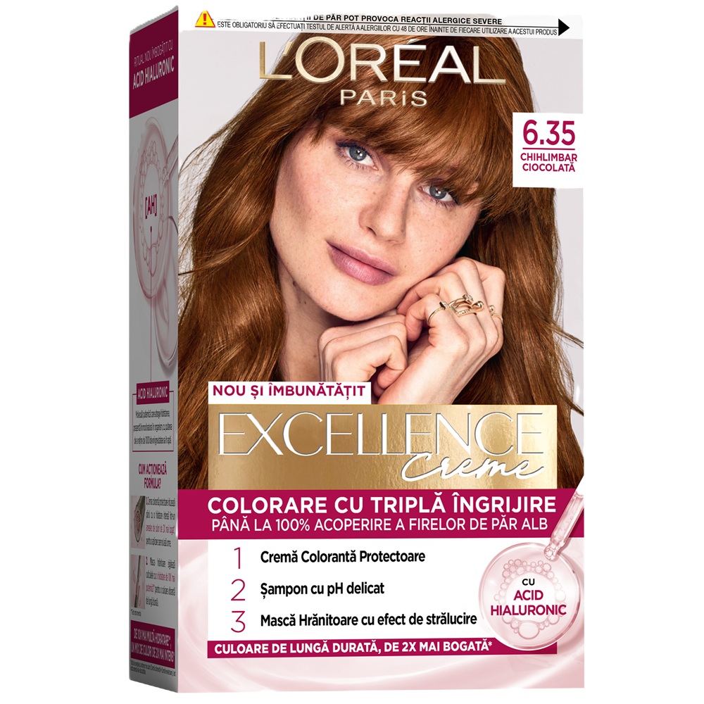 Vopsea de par cu acid hialuronic Excellence Color Creme 6.35 Maro Ciocolata, 192 ml, Loreal