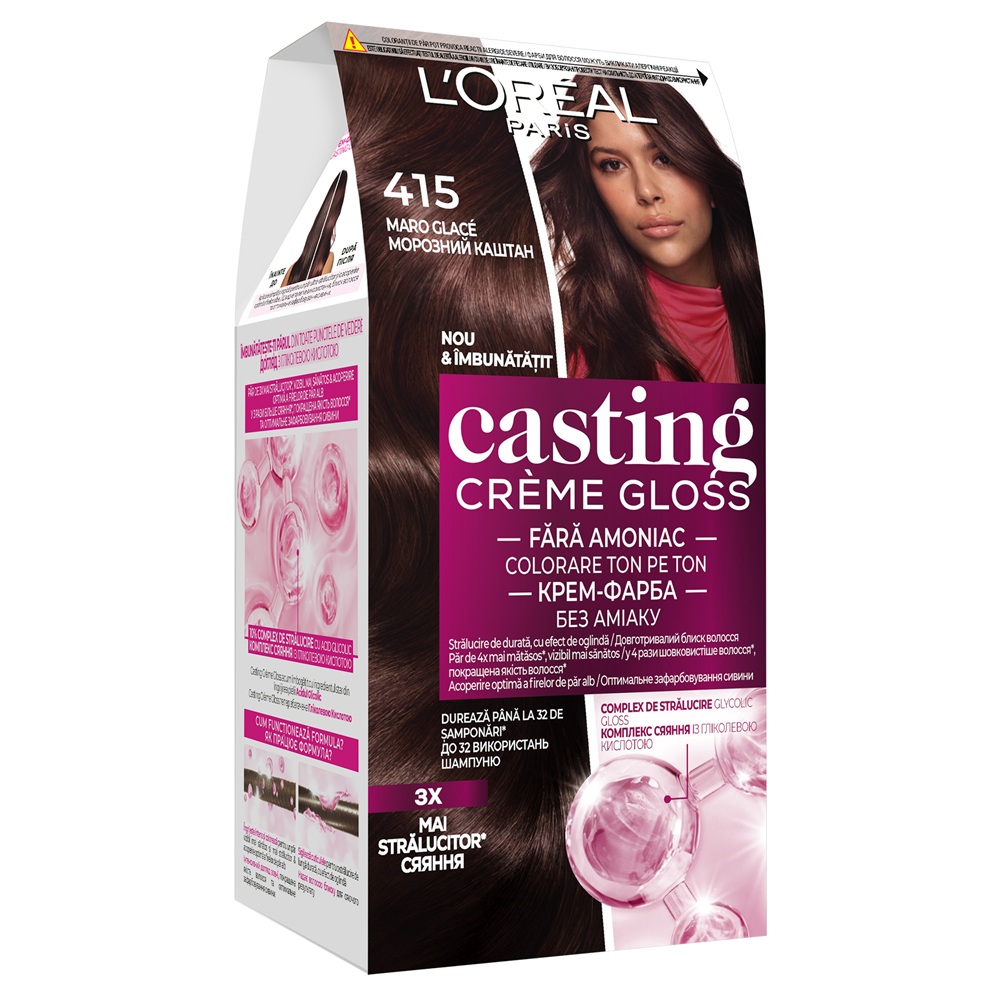 Vopsea de par fara amoniac Casting Creme Gloss 415 Maro Glace, 180 ml, Loreal