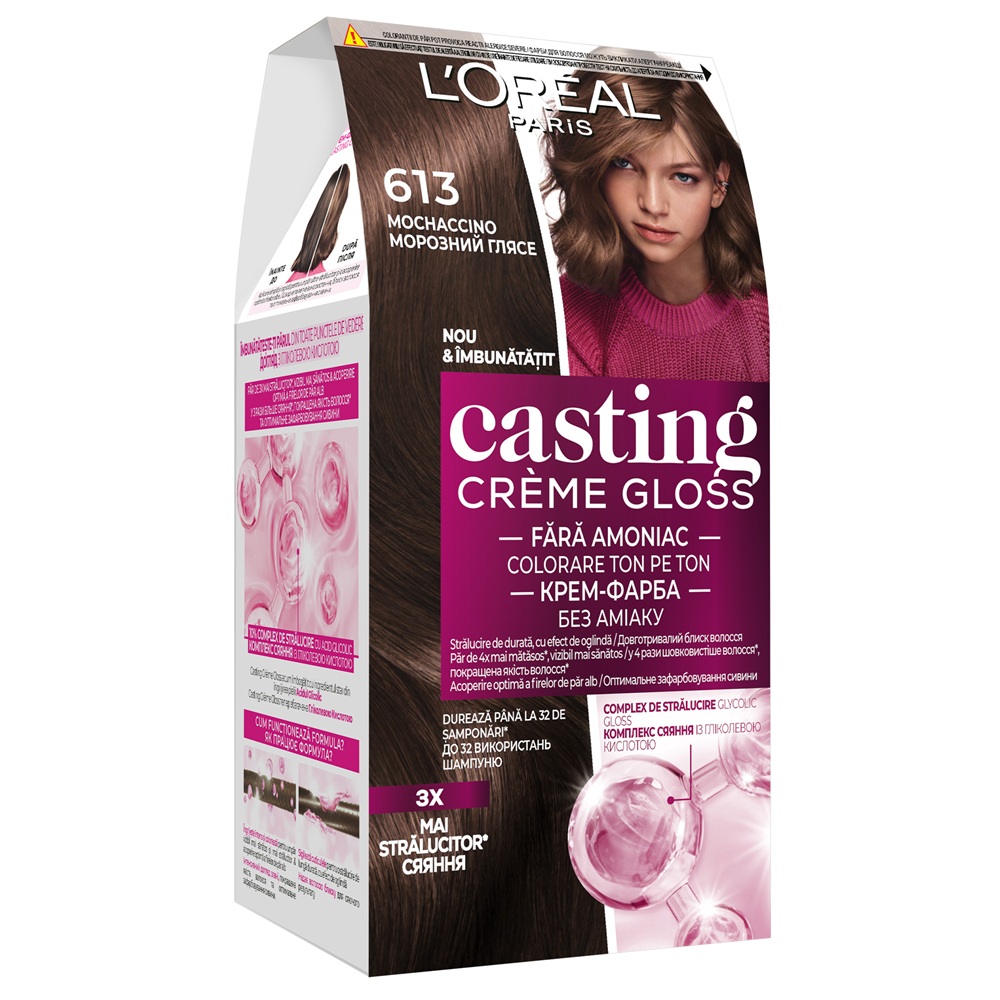 Vopsea de par fara amoniac Casting Creme Gloss 613 Moccaccino, 180 ml, Loreal