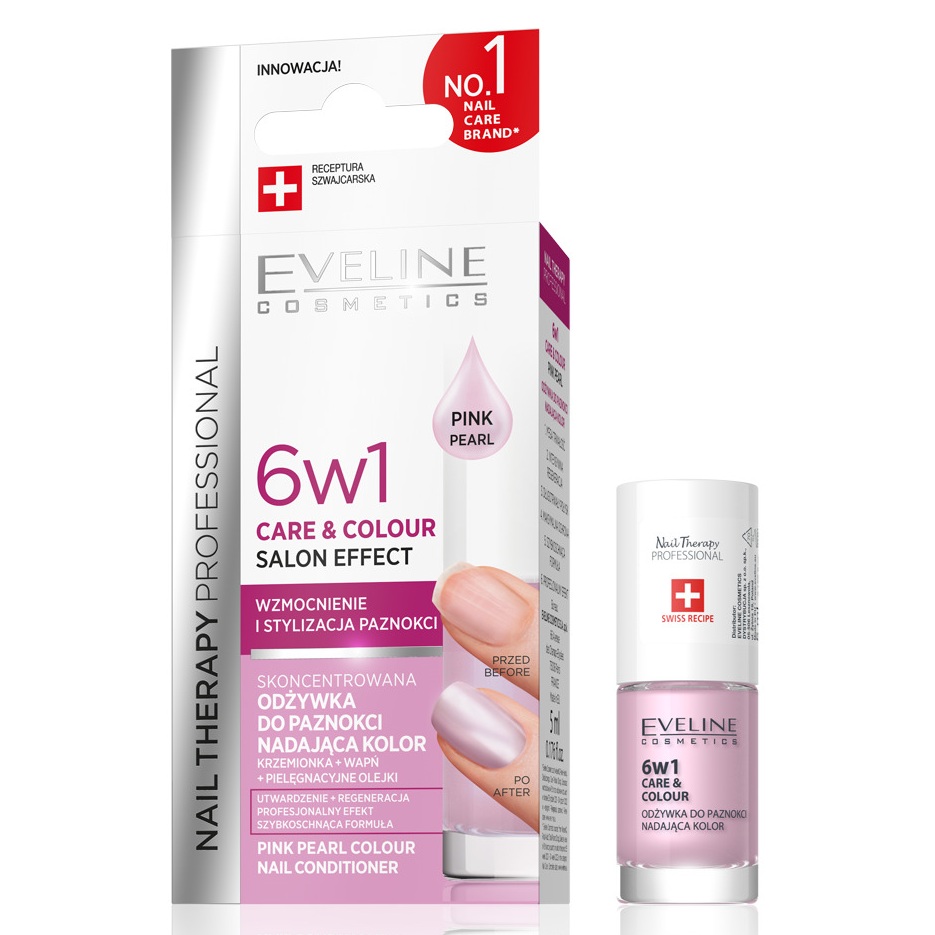 Tratament pentru unghii 6 in 1 Nuanta Pink Pearl Nail Therapy Care & Colour, 5 ml, Eveline Cosmetics