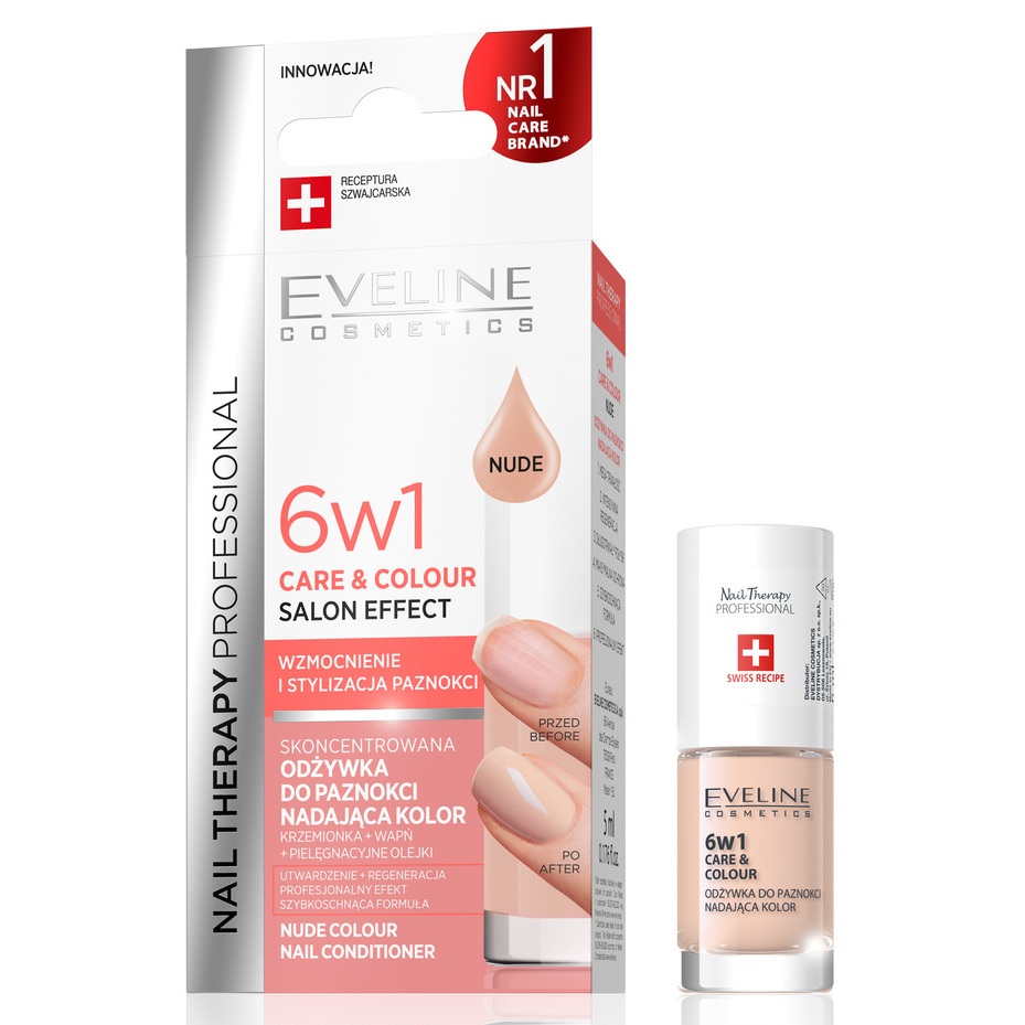 Tratament pentru unghii 6 in 1 Nuanta Nude Nail Therapy Care & Colour, 5 ml, Eveline Cosmetics