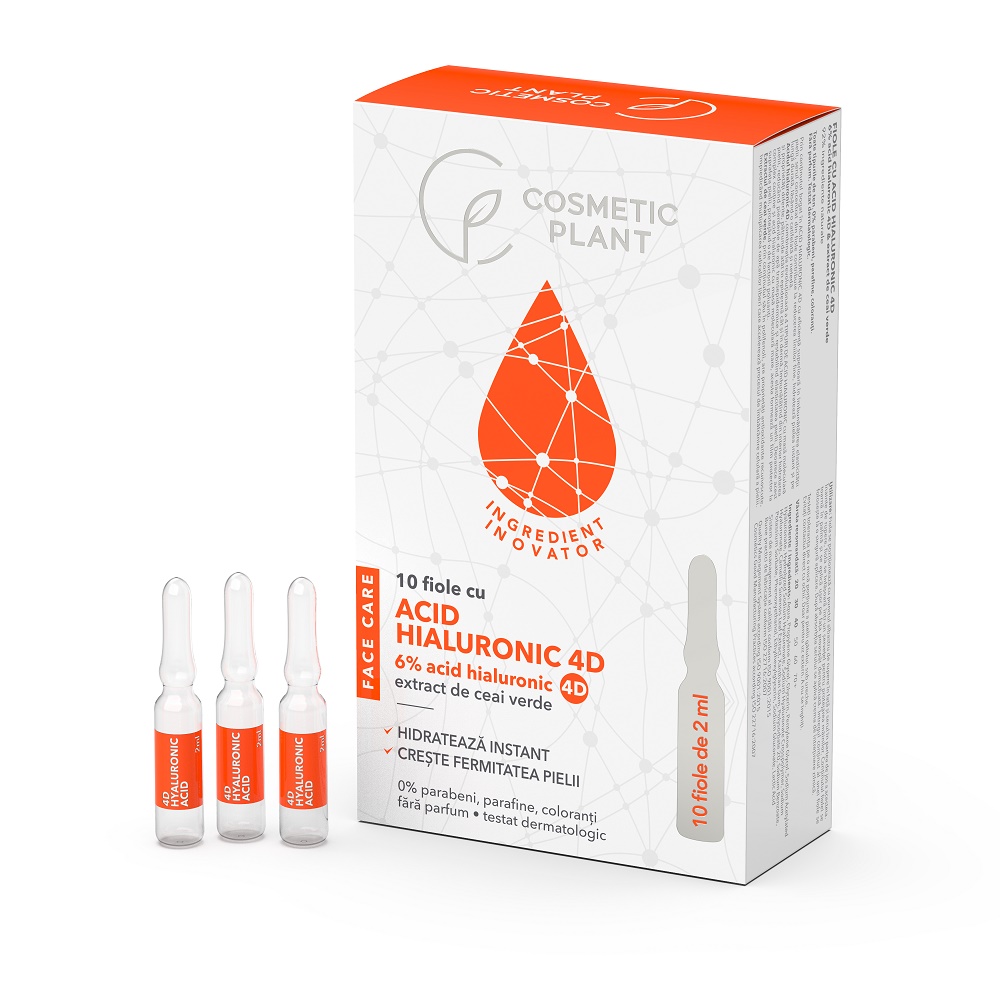 Fiole cu 6% acid hialuronic 4D FaceCare, 10 fiole x 2 ml, Cosmetic Plant