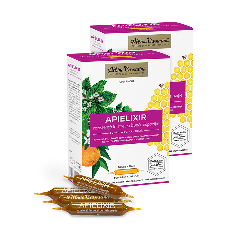 Apielixir rezistenta la stres si buna dispozitie, 20 + 10 fiole x 10 ml, Albina Carpatina