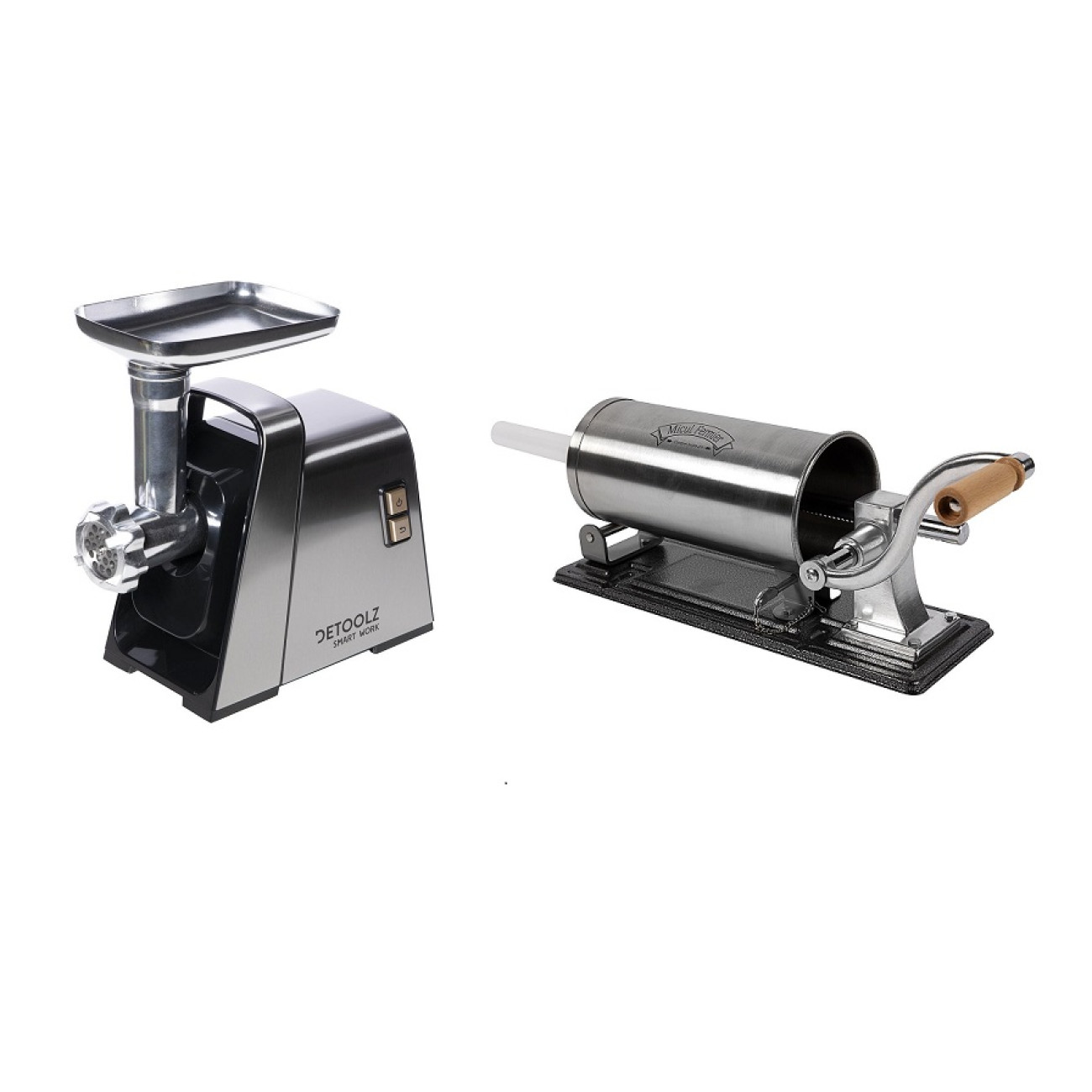 Pachet Masina Electrica Inox de Tocat Carne, 1400W, 100 kg/h, cu Accesorii Carnati si Rosii + Carnatar Orizontal Inox 4 kg, 5 Palnii Incluse Micul Fer