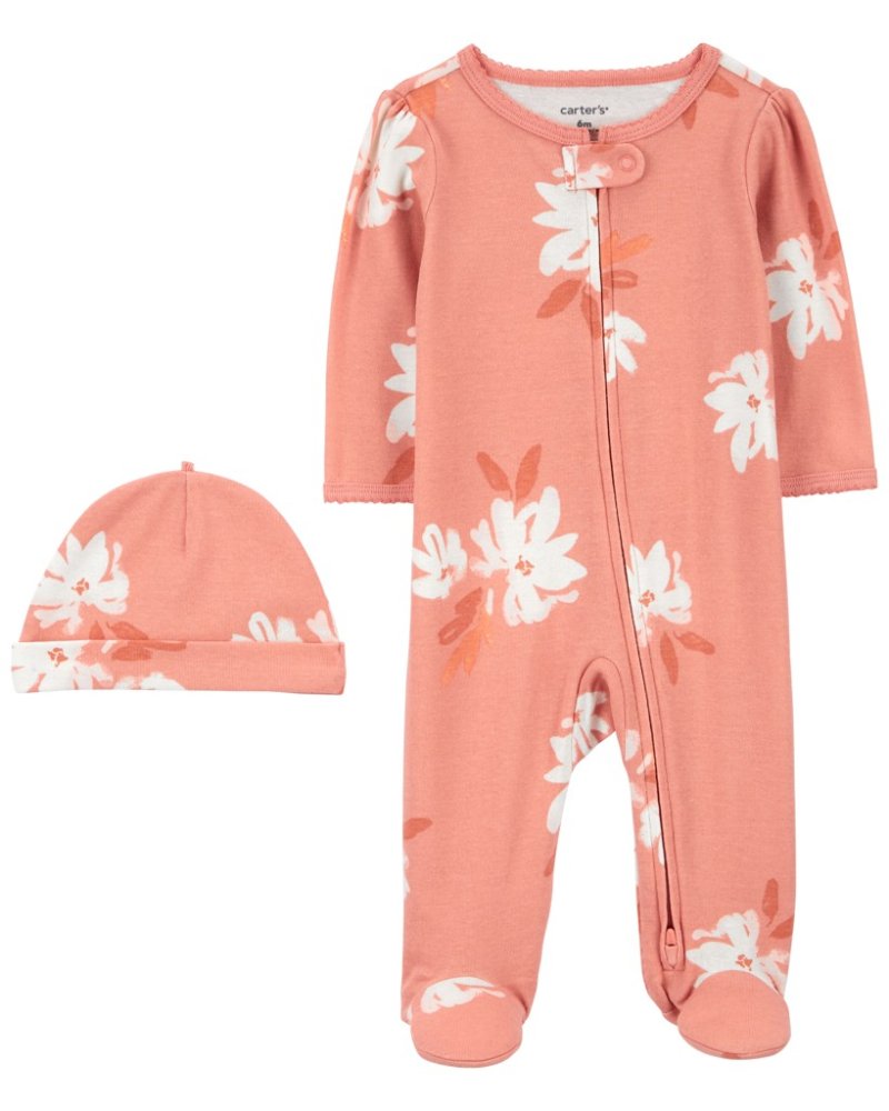 CARTER'S Ensemble 2 pièces combinaison, chapeau Rose Floral fille MFL 9m/taille. 74