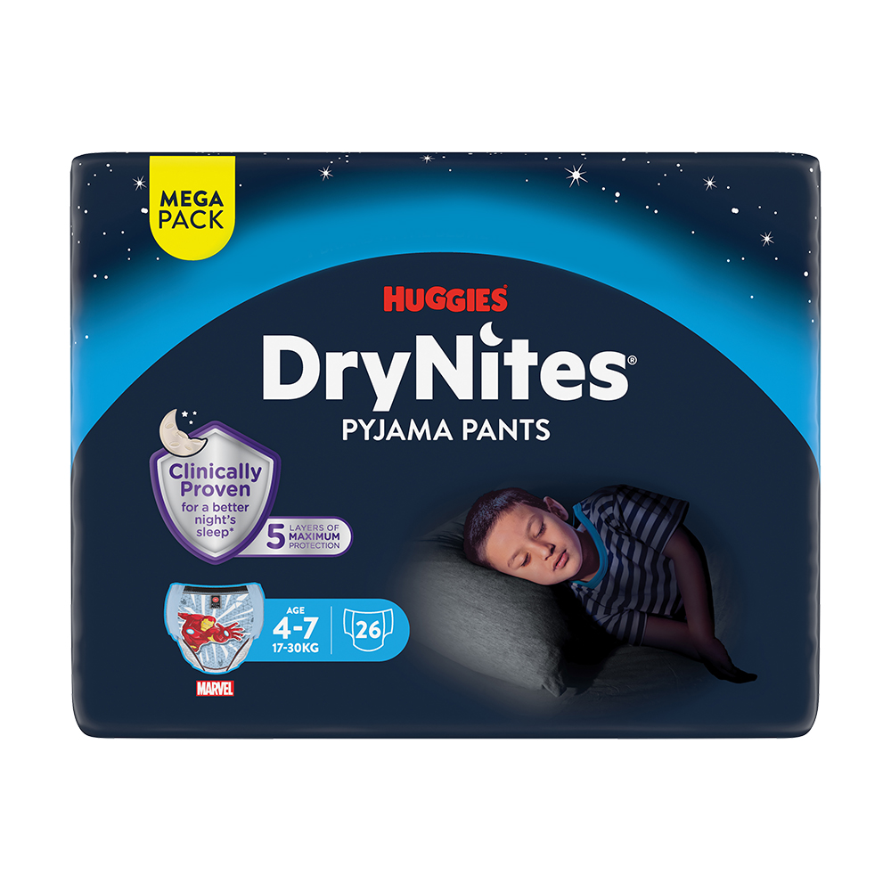 HUGGIES® DryNites MEGA Disposable Nappy Pants 17-30 kg Boy, 26 count, M