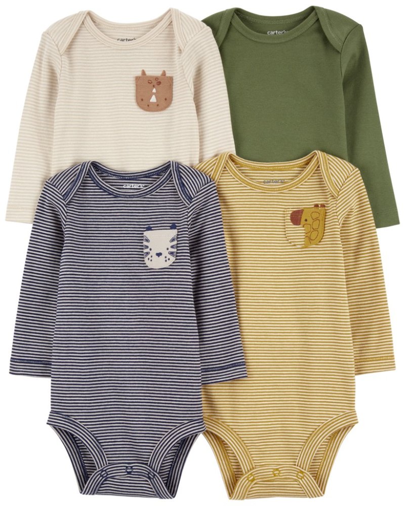 Body à manches longues CARTER'S bleu marine/olive pour garçon, lot de 4 pièces, taille 6 m. 68