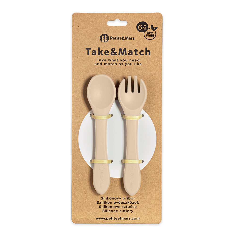 PETITE&MARS Príbor silikónový Take&Match Desert Sand 6m+