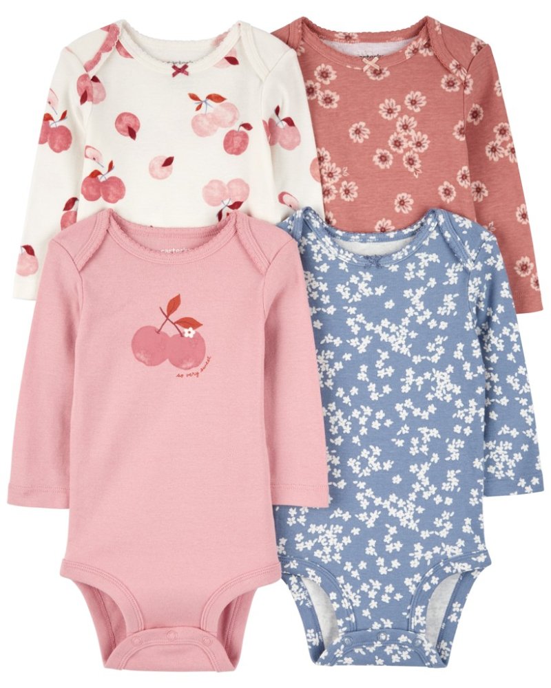 Body CARTER'S manga larga rosa/azul floral niña 4 piezas 12m/talla. 80